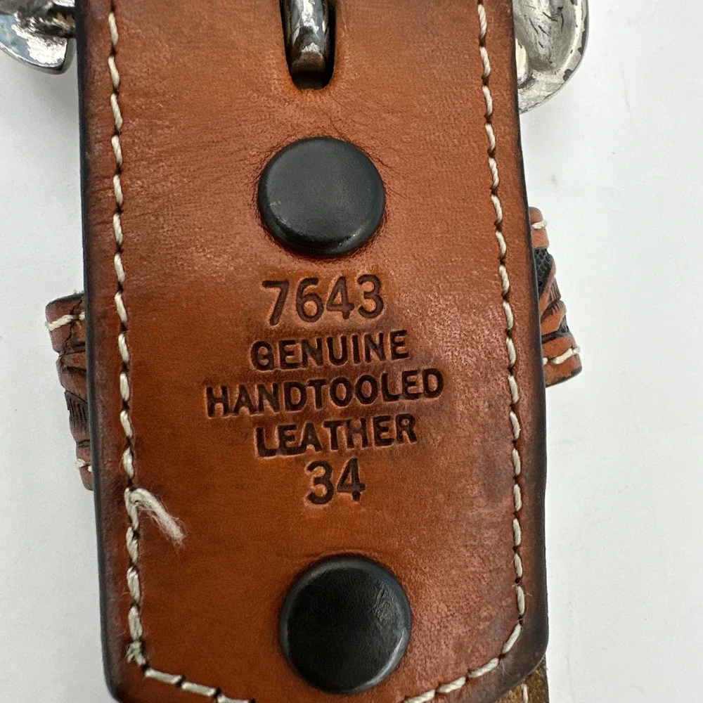 3D Genuine Hand Tooled Leather Cowhide Hair On Cross Western Belt Size 34